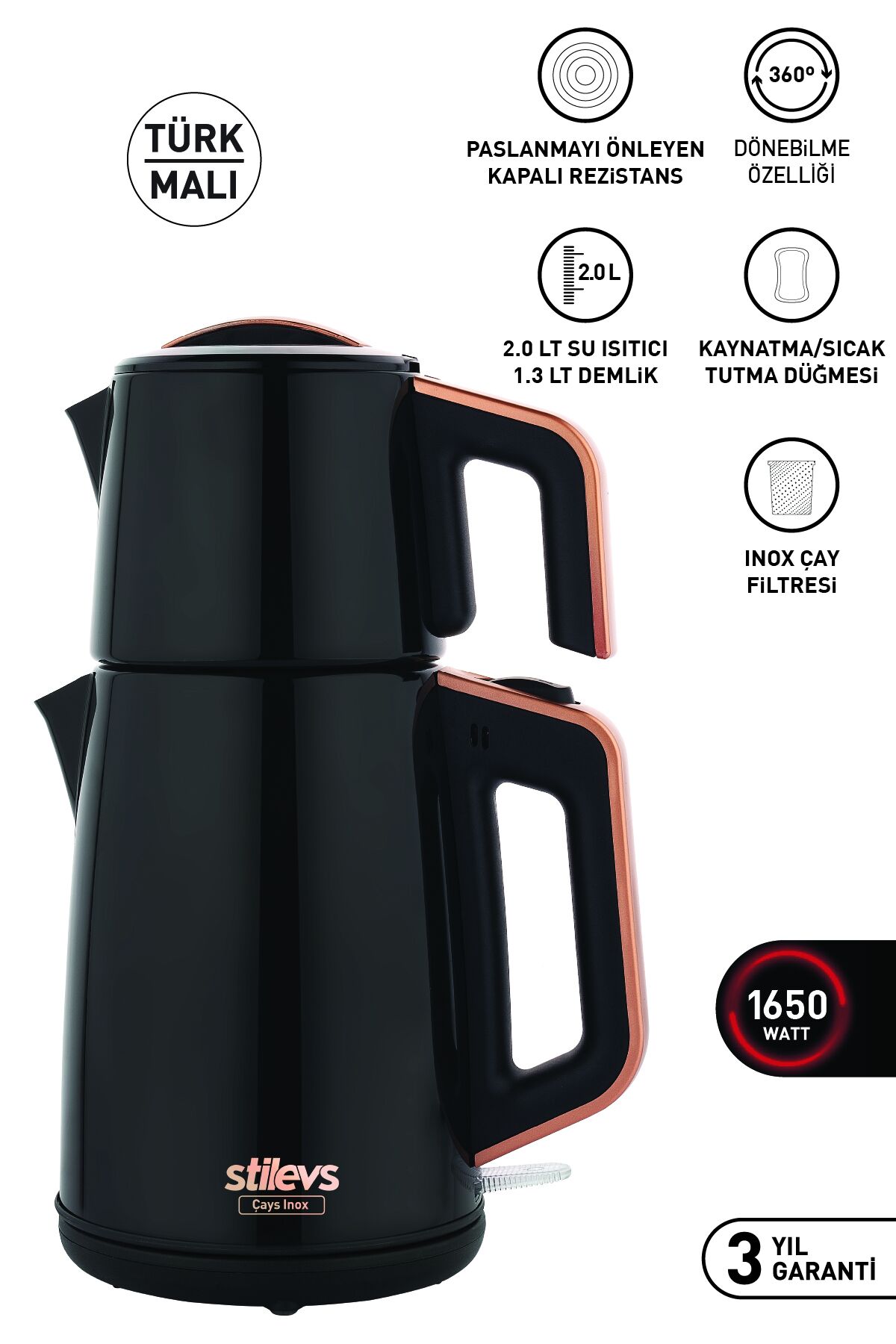 Çays Inox Siyah Çay Makinesi