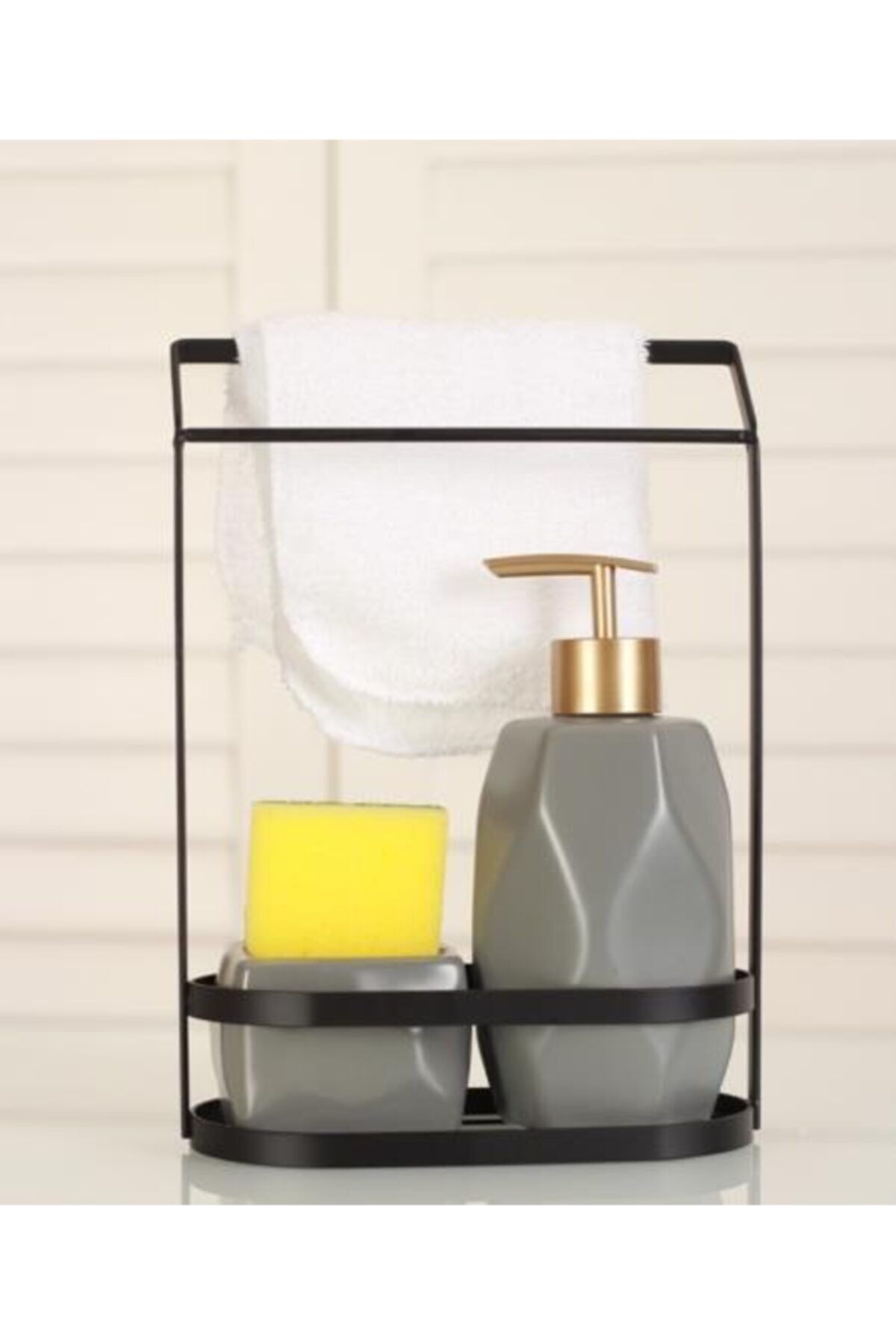 Belly Seramik Metal Stand 4 Prç Gri Sıvı Sabunluk 10910