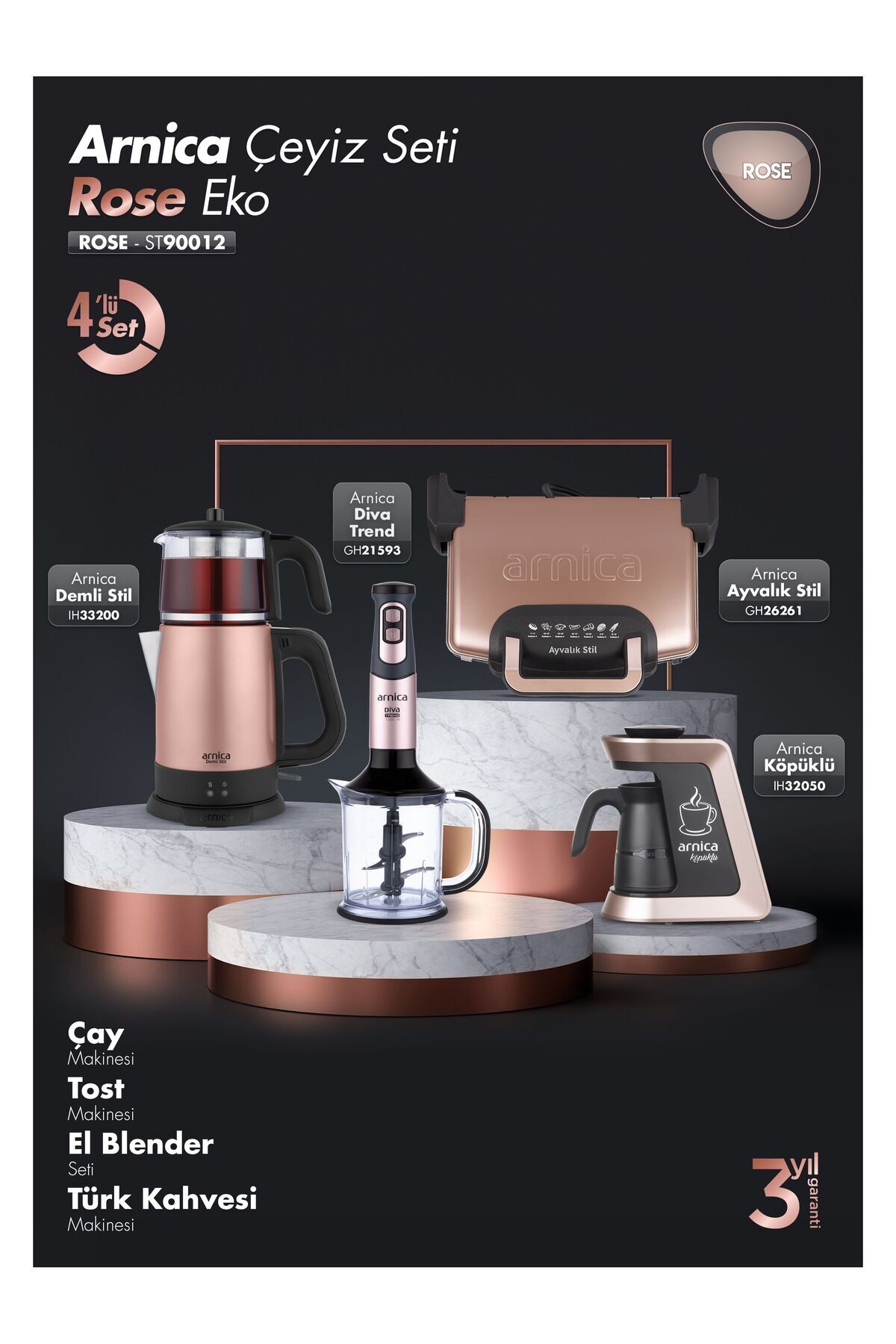 Elektronik 4'lü Çeyiz Seti Eko ST90012 Rose