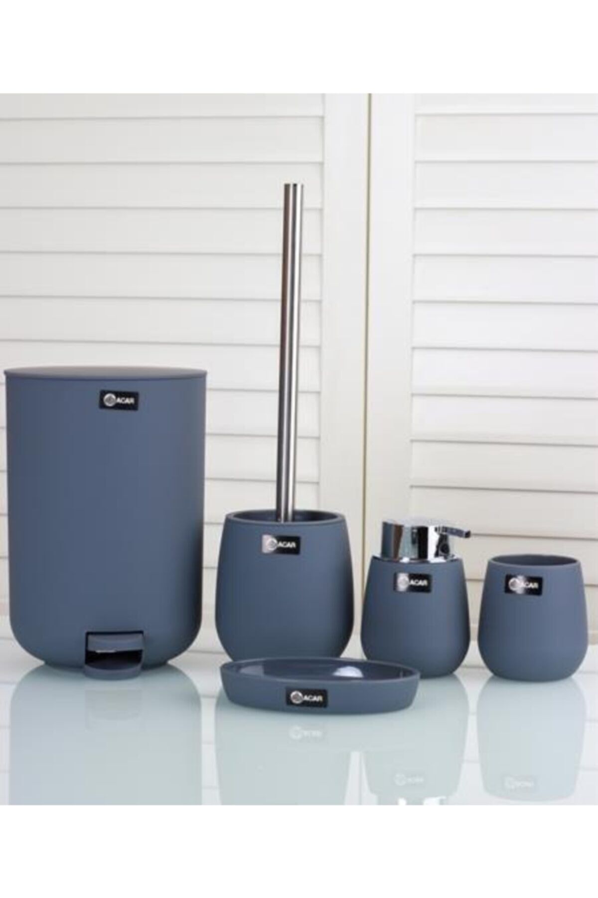 Lumea Gümüş Çerçeveli 5'li Akrilik Oval Banyo Seti Gri 11183