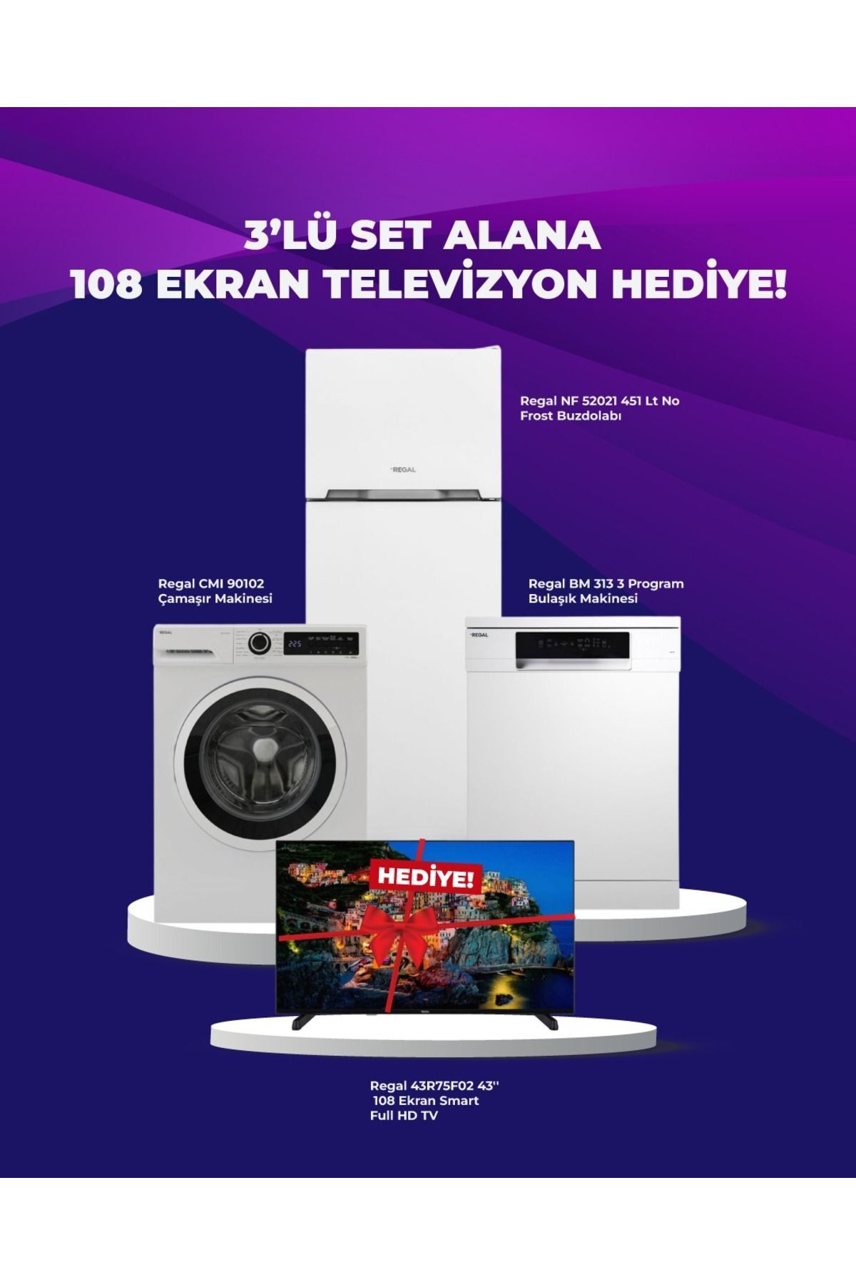 4 Lü Avantajlı Set(NF 52021- CMI 90102 - BM 313 - 43 SMART TV ) Beyaz