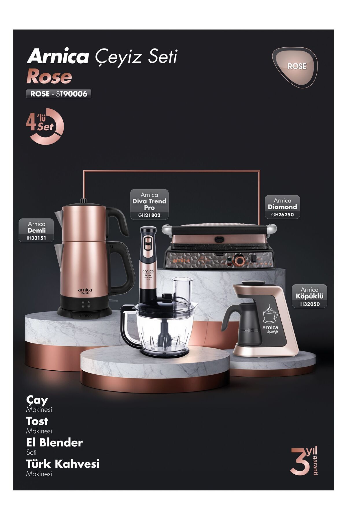 Elektronik 4'lü Çeyiz Seti Eko ST90012 Rose Rose
