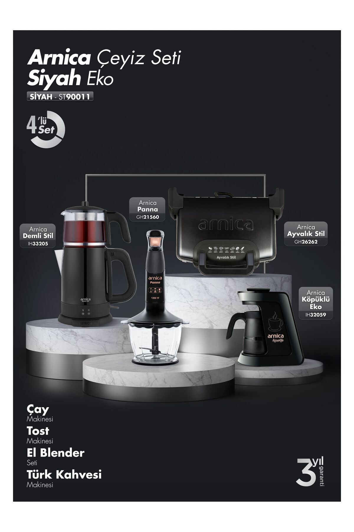 4'lü Çeyiz Seti Eko ST90011 Siyah