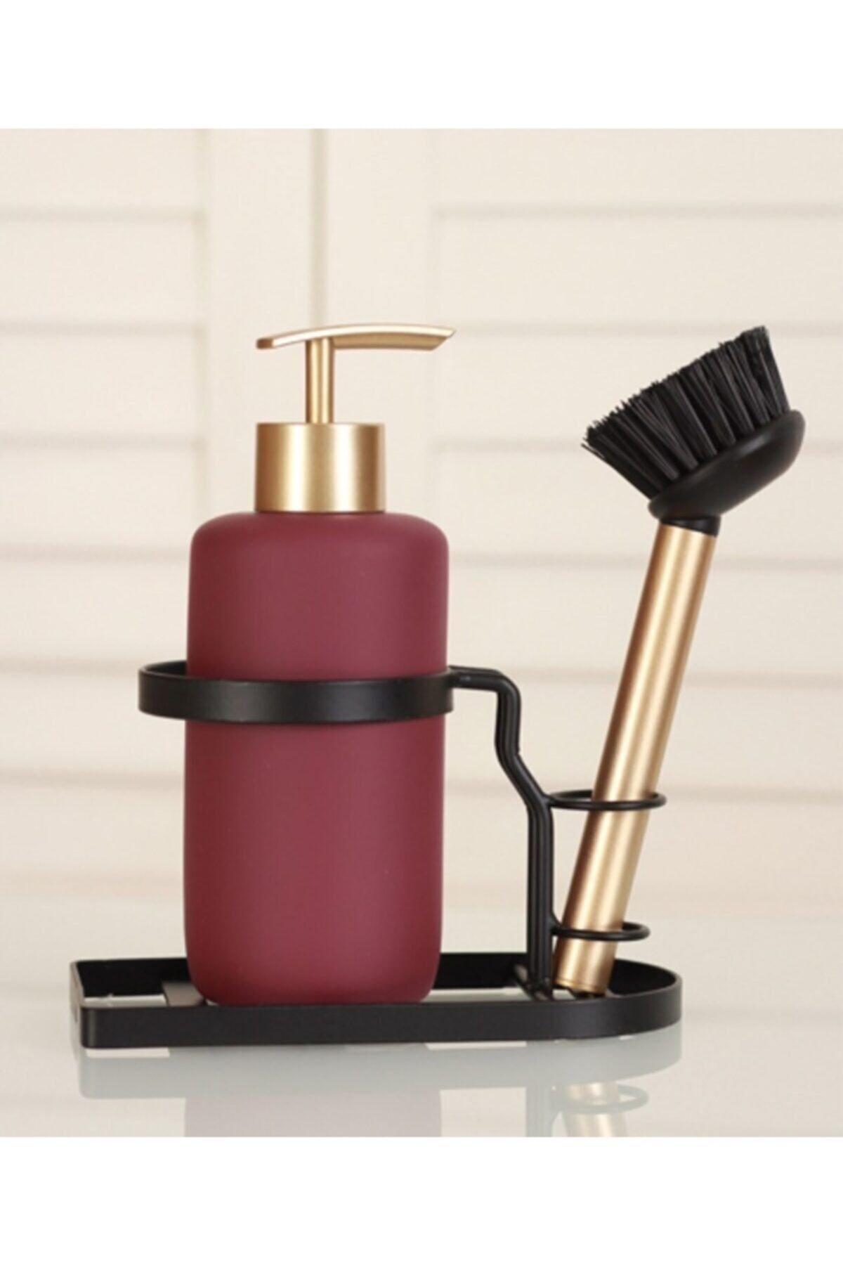 Marli Seramik Metal Stand Fırçalı Mat Sıvı Sabunluk Renk Bordo Bordo