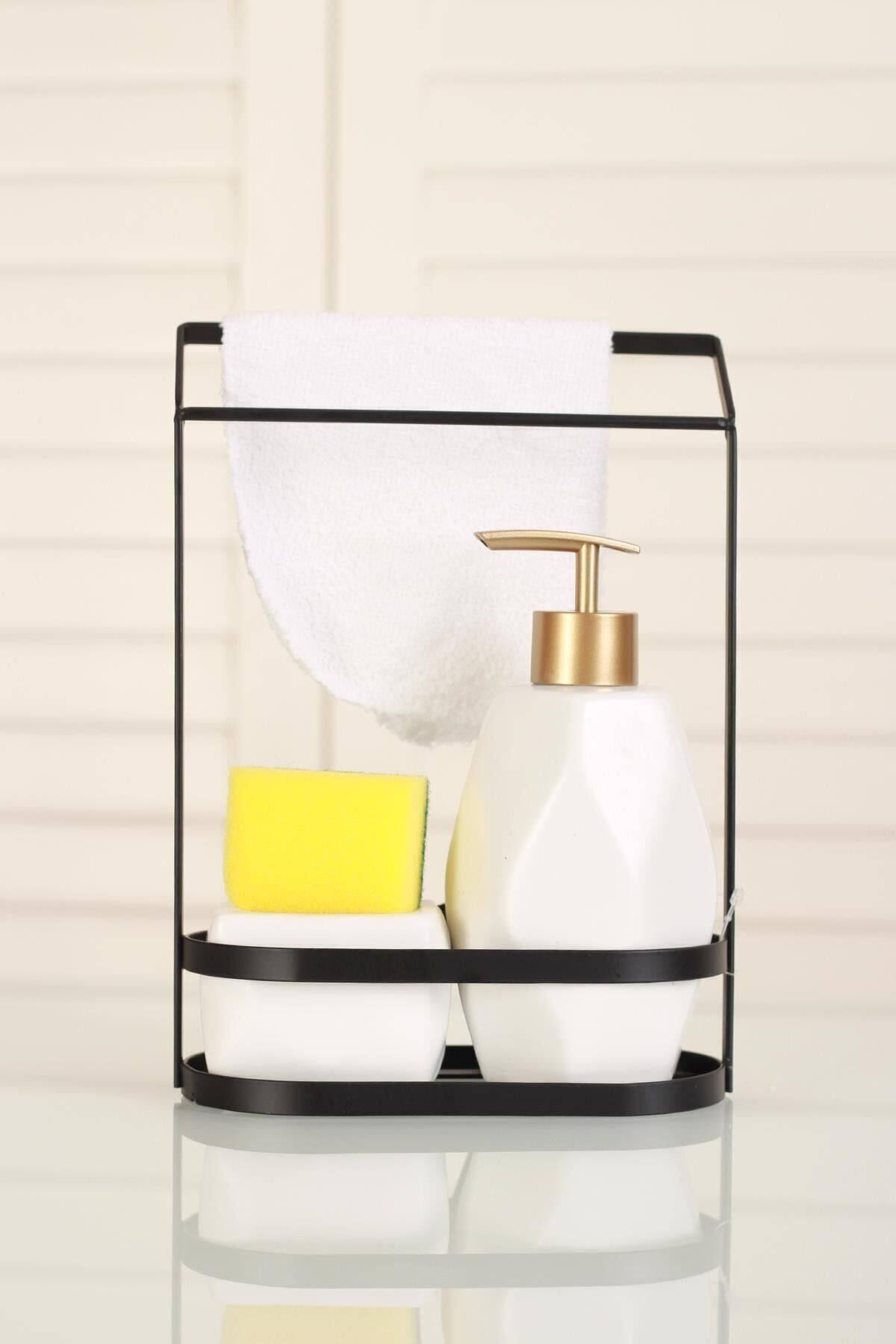 Belly Seramik Metal Stand Süngerli Sıvı Sabunluk - Beyaz