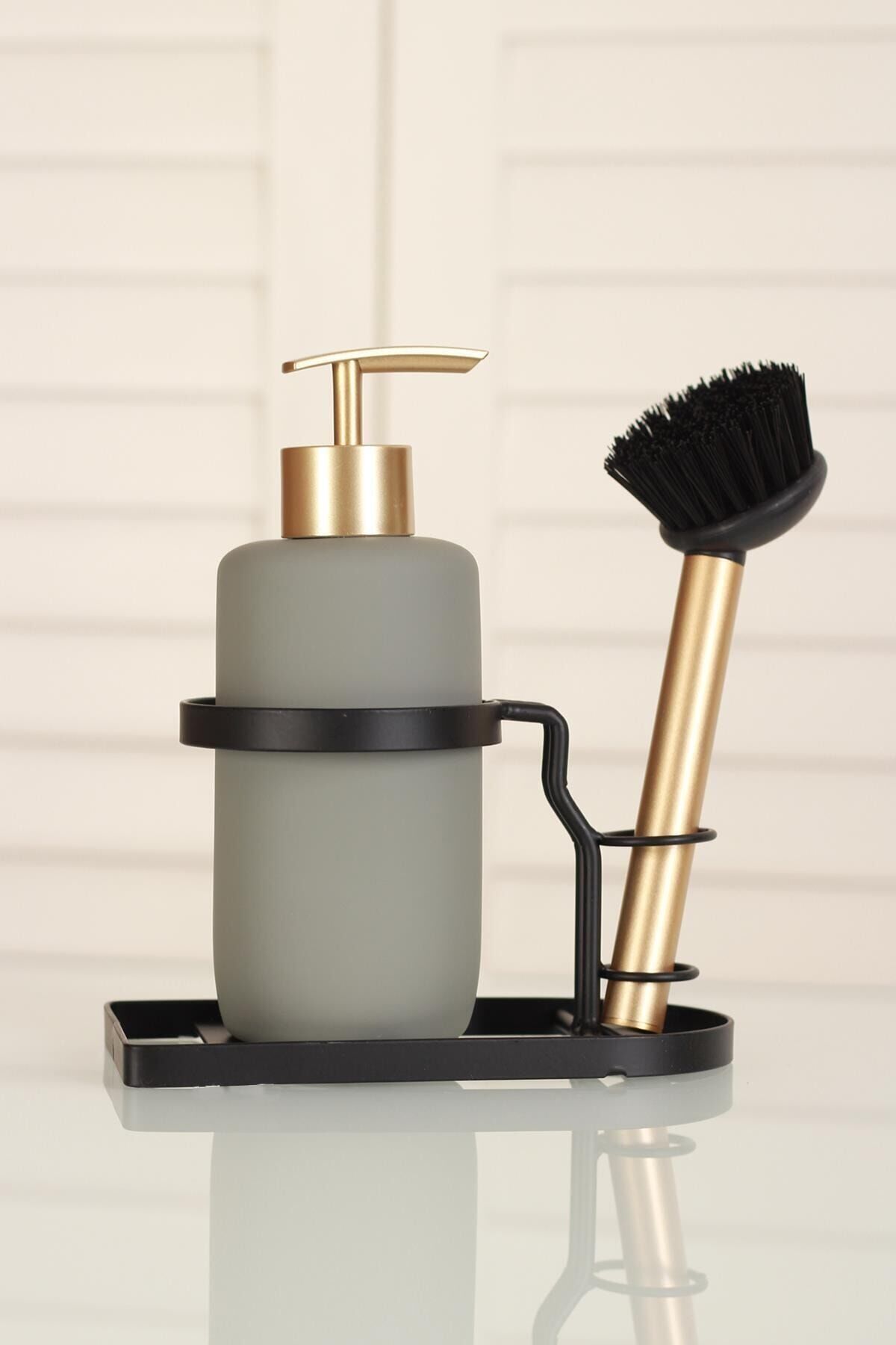 Marli Seramik Metal Stand Fırçalı Mat Sıvı Sabunluk Gri