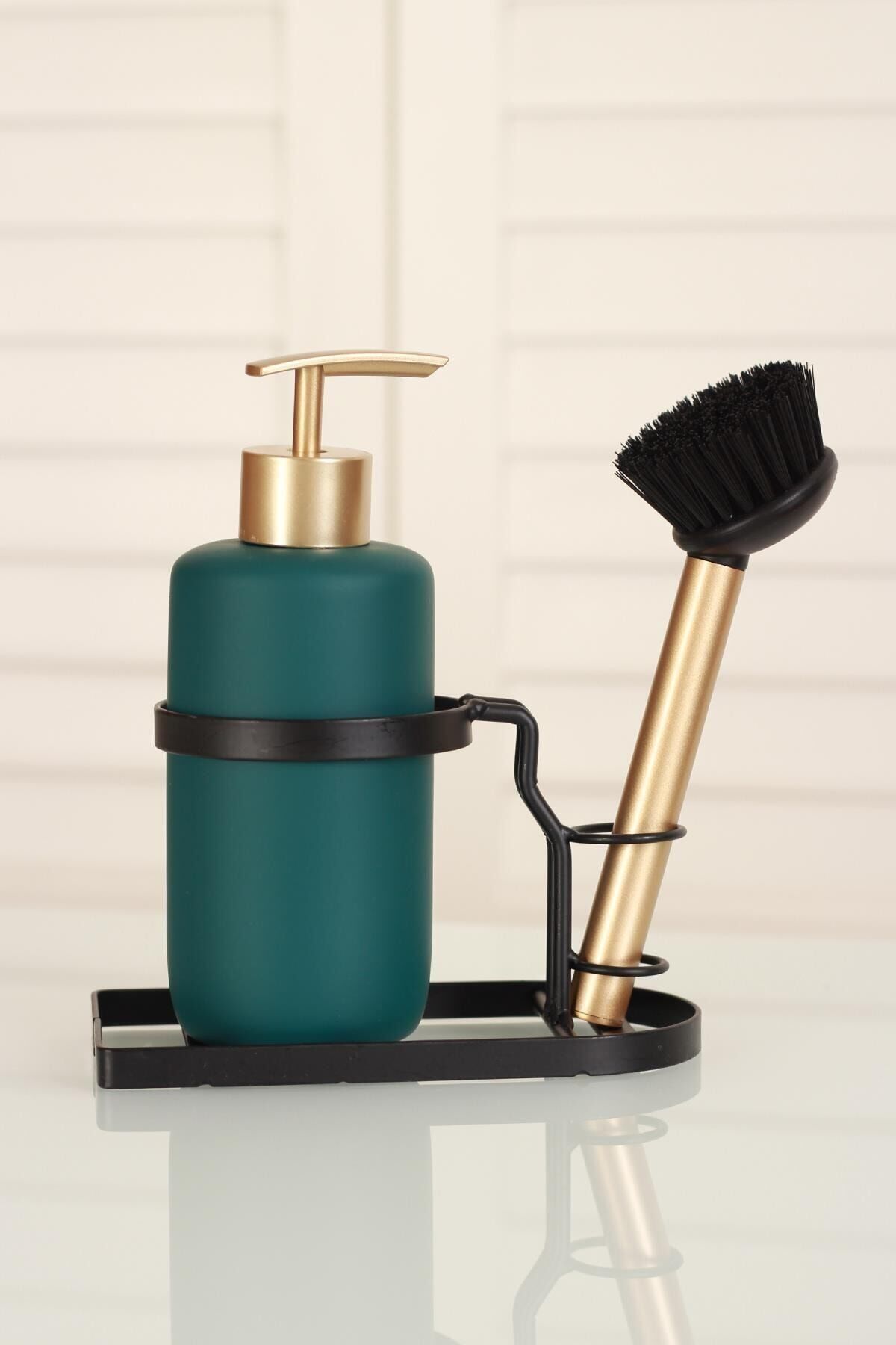 Marli Seramik Metal Stand Fırçalı Mat Sıvı Sabunluk - Zümrüt Yeşil