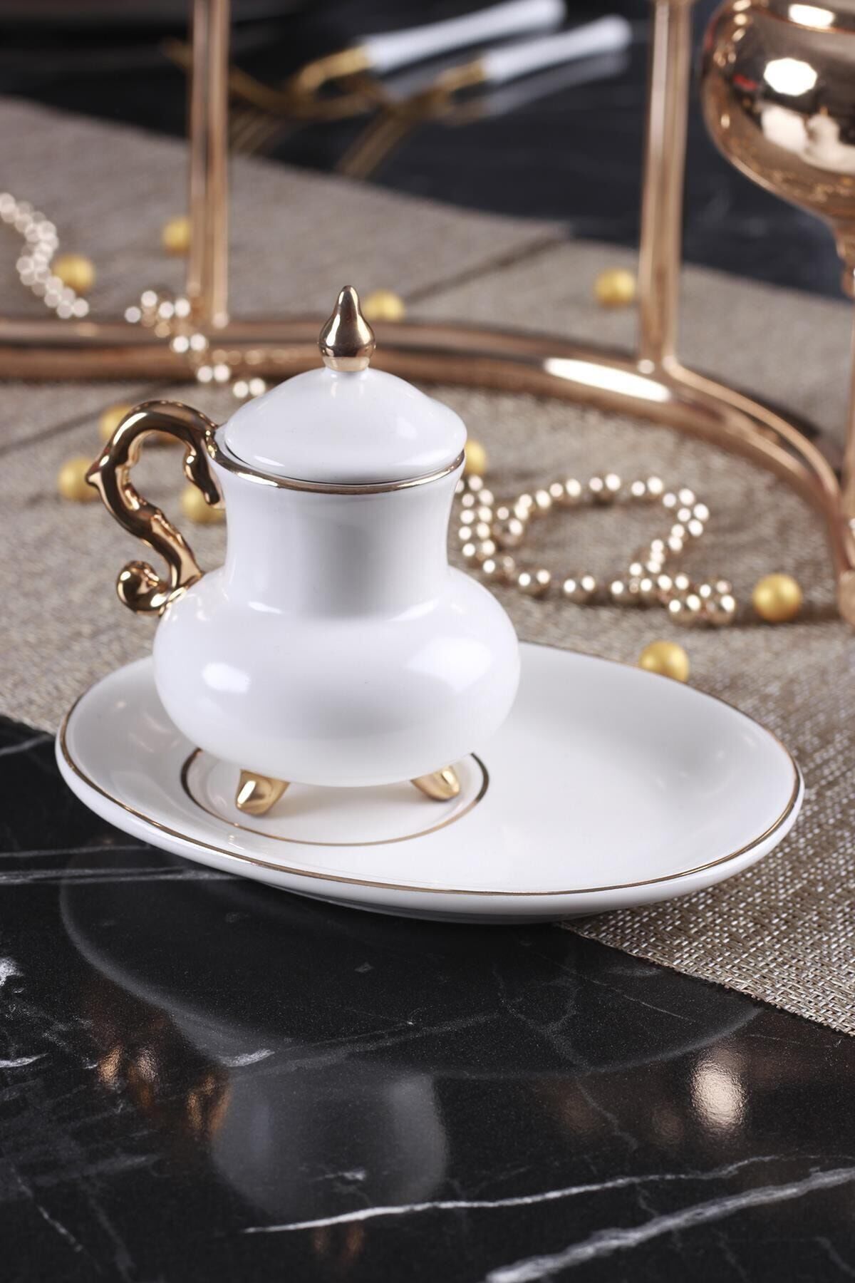 6'lı Porselen Ayaklı Kahve Fincanı Takımı