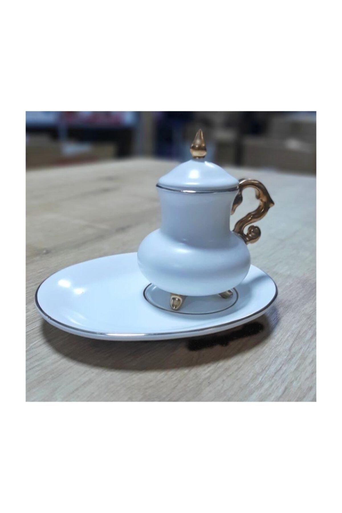 Acar Acar Porselen Kapaklı Kahve Fincan Takımı 18 Parça Mat Beyaz