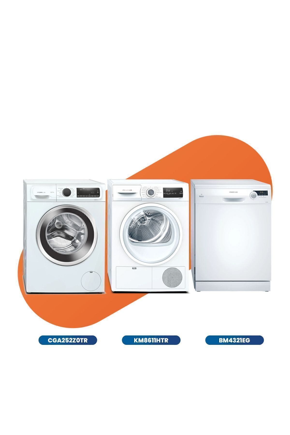 3'lü Beyaz Eşya Seti ( CGA252Z0TR Çamaşır Mak, KM8611HTR Kurutma Mak, BM4321EG Bulaşık Mak)