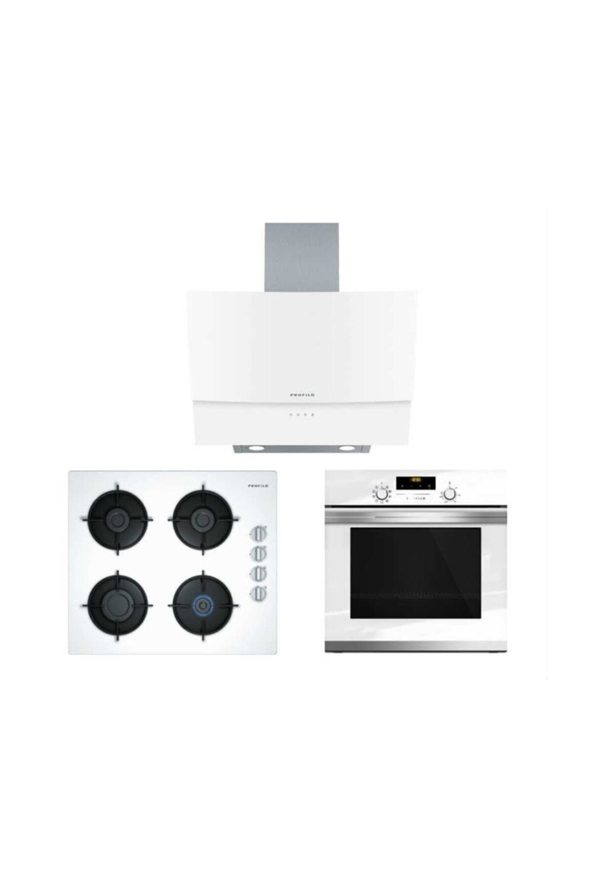 Lüks Whitestar Ankastre Set Beyaz (FRMA325B Fırın + OO36P2B10D Ocak + DVE6G520 Davlumbaz) Beyaz
