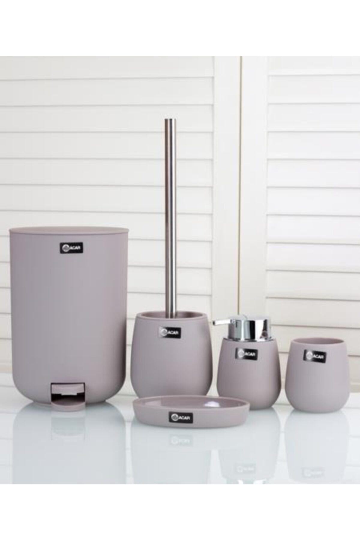 Lumea Gümüş Çerçeveli 5'li Akrilik Oval Banyo Seti Bej 11183 Bej