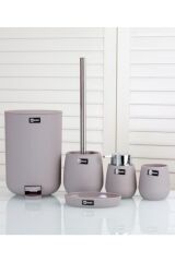 Lumea Gümüş Çerçeveli 5'li Akrilik Oval Banyo Seti Bej 11183 Bej