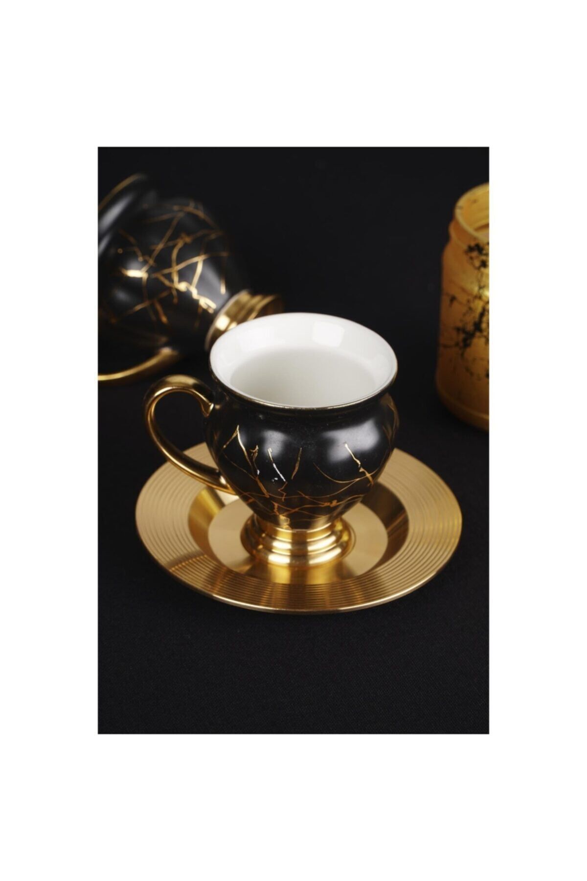 Lima 6lı Ayaklı Porselen Mermer Desen Kahve Fincan Takımı