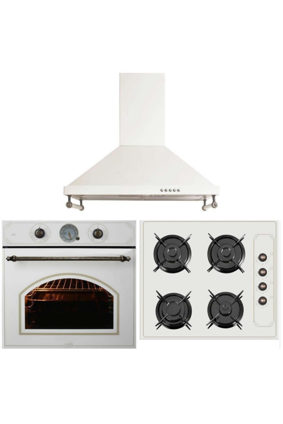 Bej Rustik Tasarım 4 Program Turbo Üçlü Ankastre Set